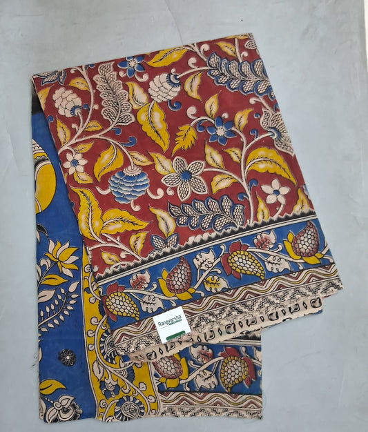 Maroon kalamkari Cotton Saree