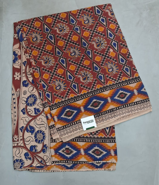 Maroon kalamkari Cotton Saree