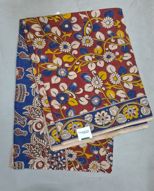 Maroon kalamkari Cotton Saree