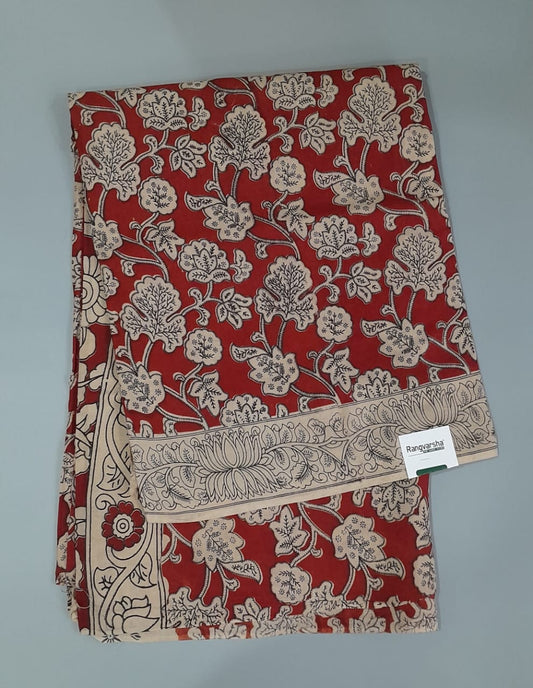 Brick Red kalmkari Cotton Saree 
