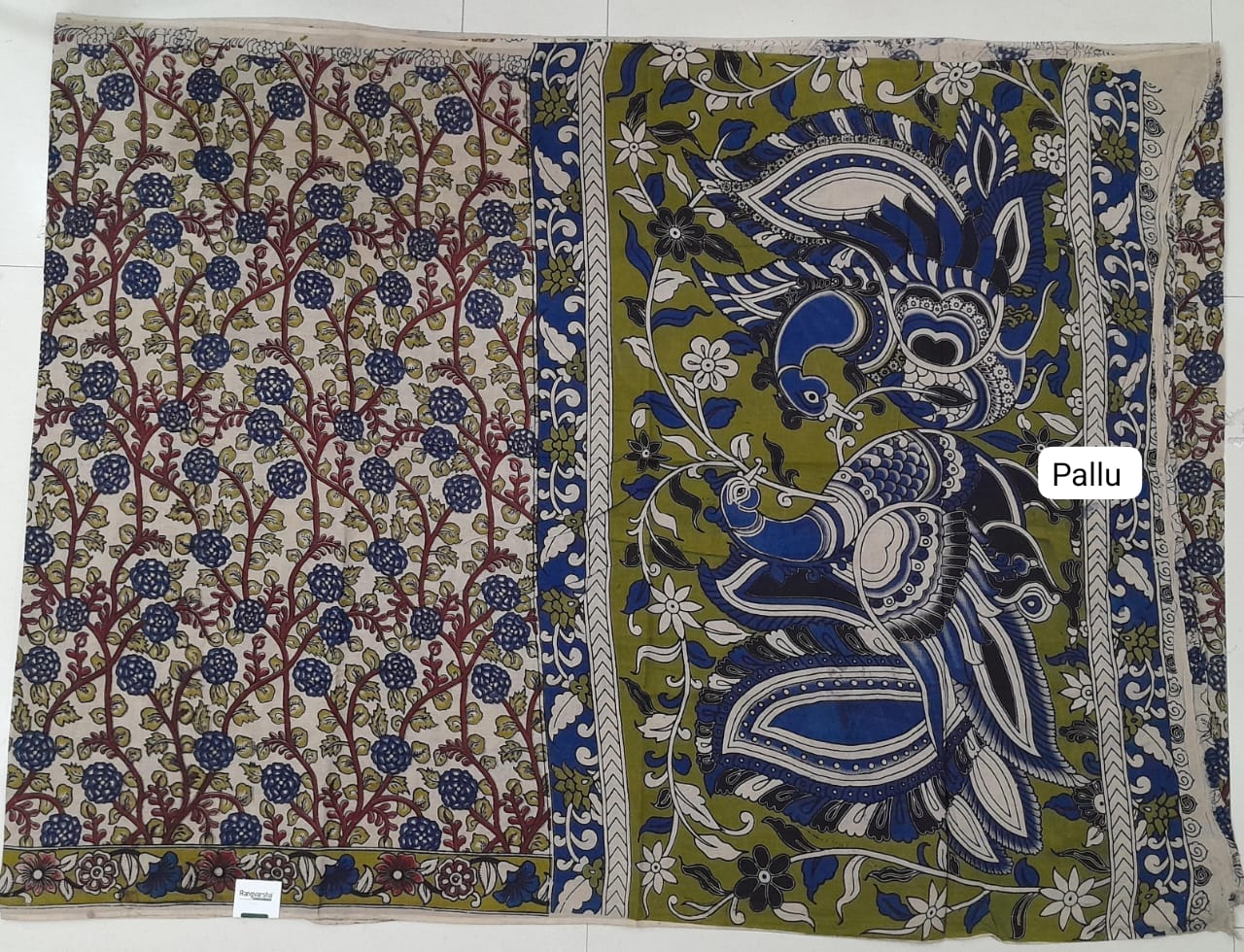 Cream kalamkari Cotton Saree  pallu