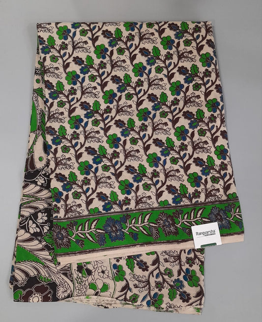 Cream kalmkari Cotton Saree