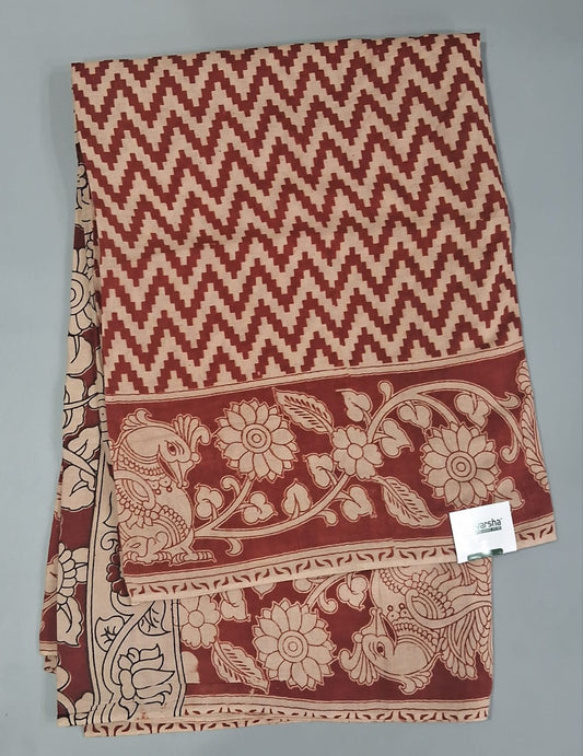Cream kalamkari Cotton Saree 