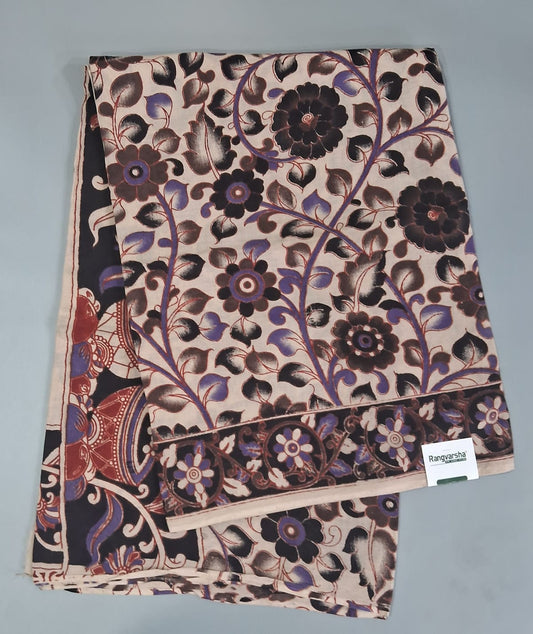 Cream kalmkari Cotton Saree 