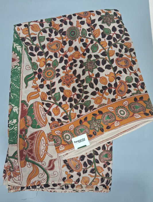 Cream kalamkari Cotton Saree  