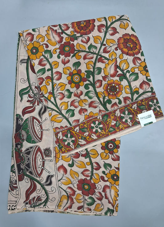 Cream kalamkari Cotton Saree