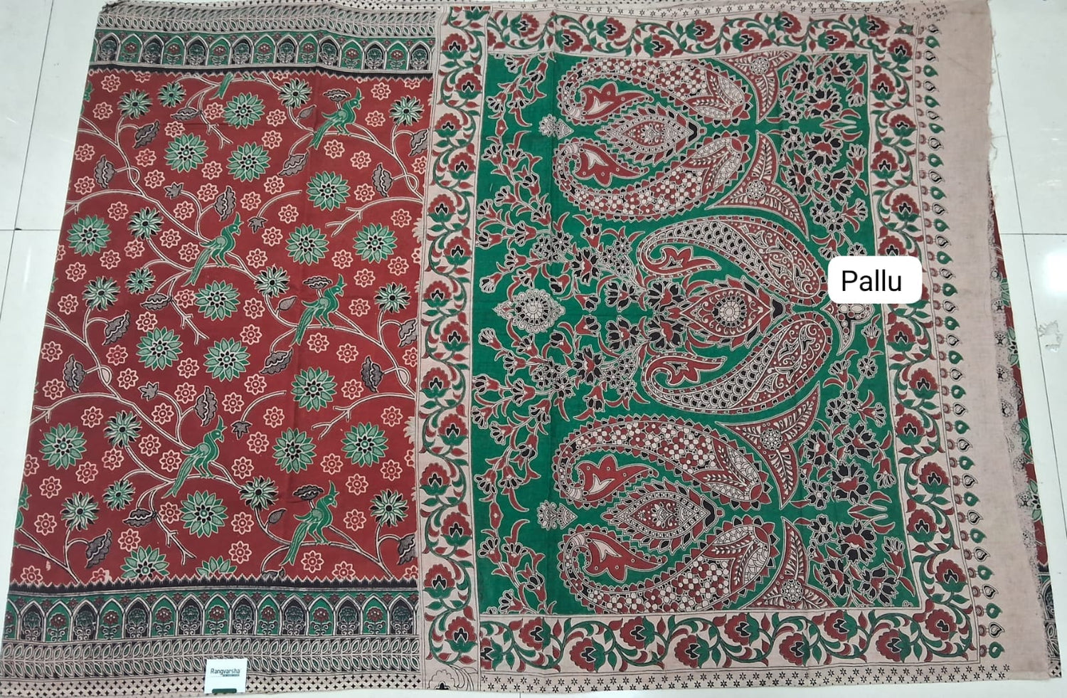 Brick Red kalamkari Cotton Saree pallu