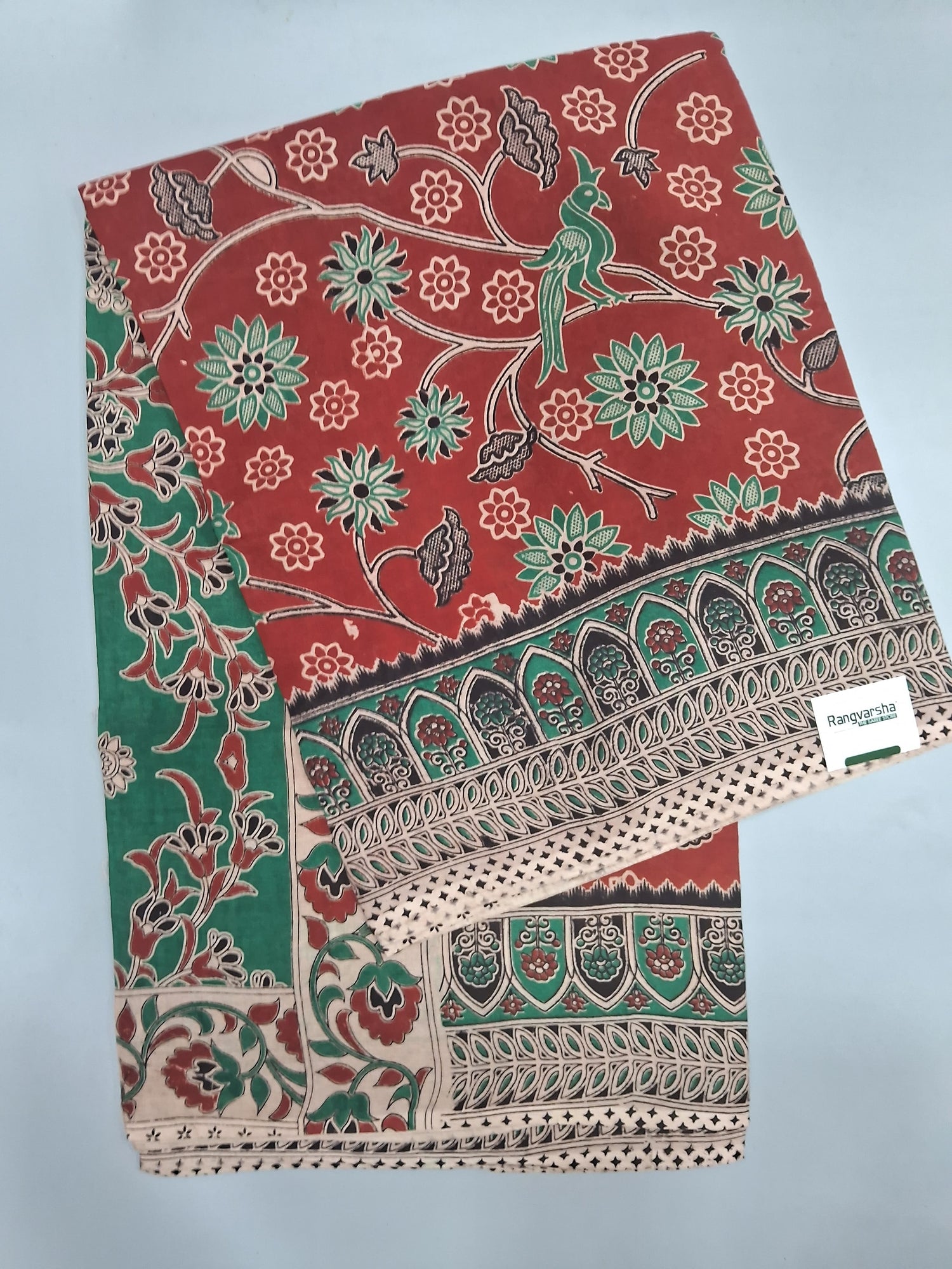 Brick Red kalamkari Cotton Saree 