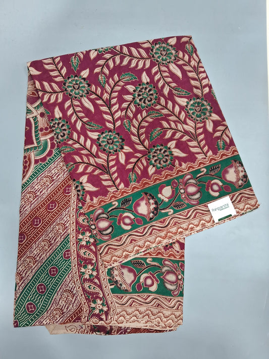 Rani Pink kalamkari Cotton Saree