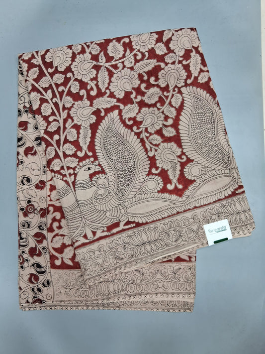 Brick Red kalamkari Cotton Saree