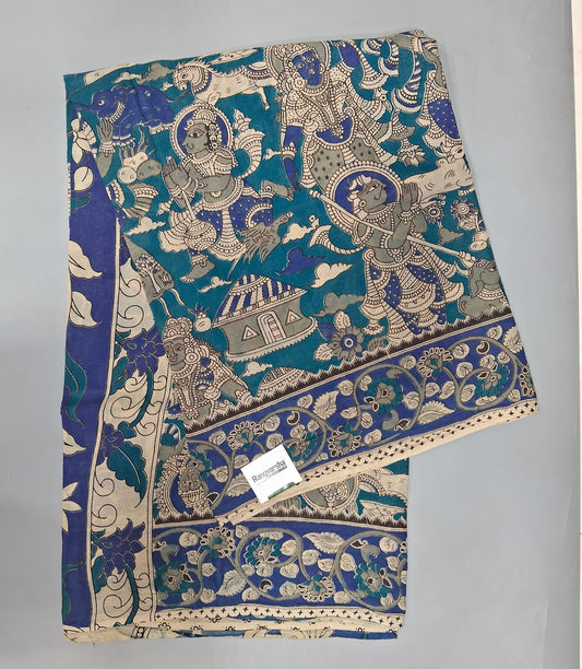 Teal Blue Cotton Saree