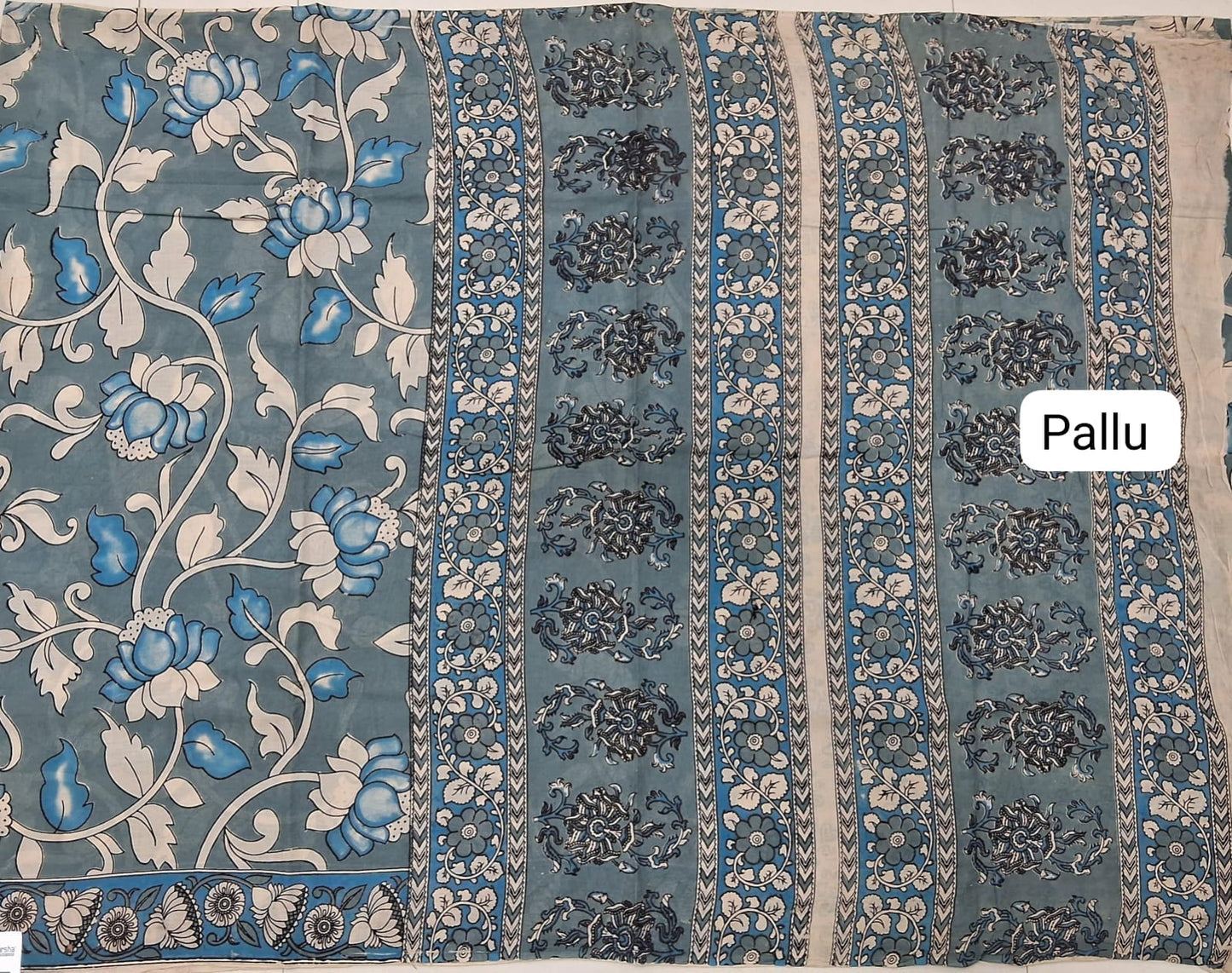 Light Grey Cotton Saree pallu