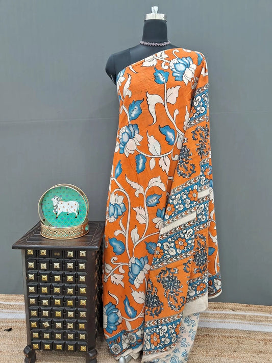 Elegant Orange Kalamkari Cotton Saree
