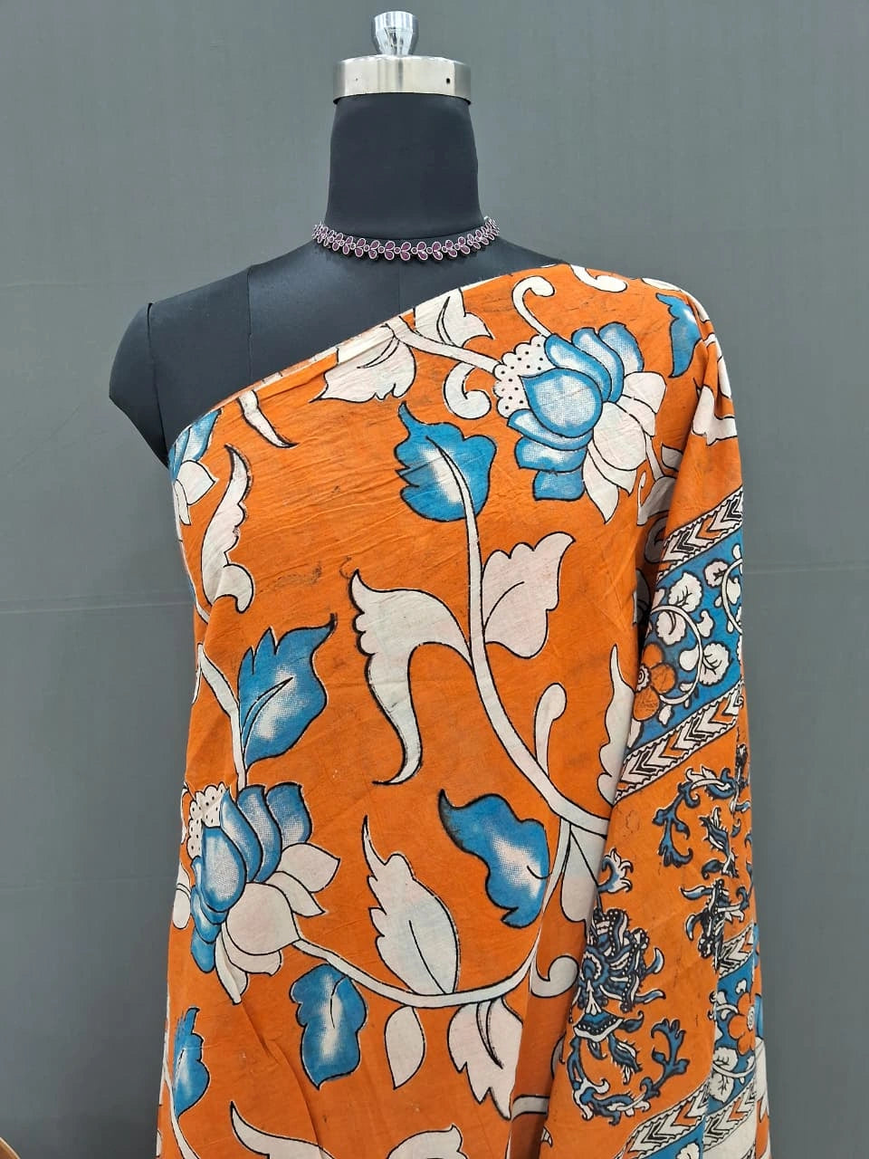 Elegant Orange Kalamkari Cotton Saree 