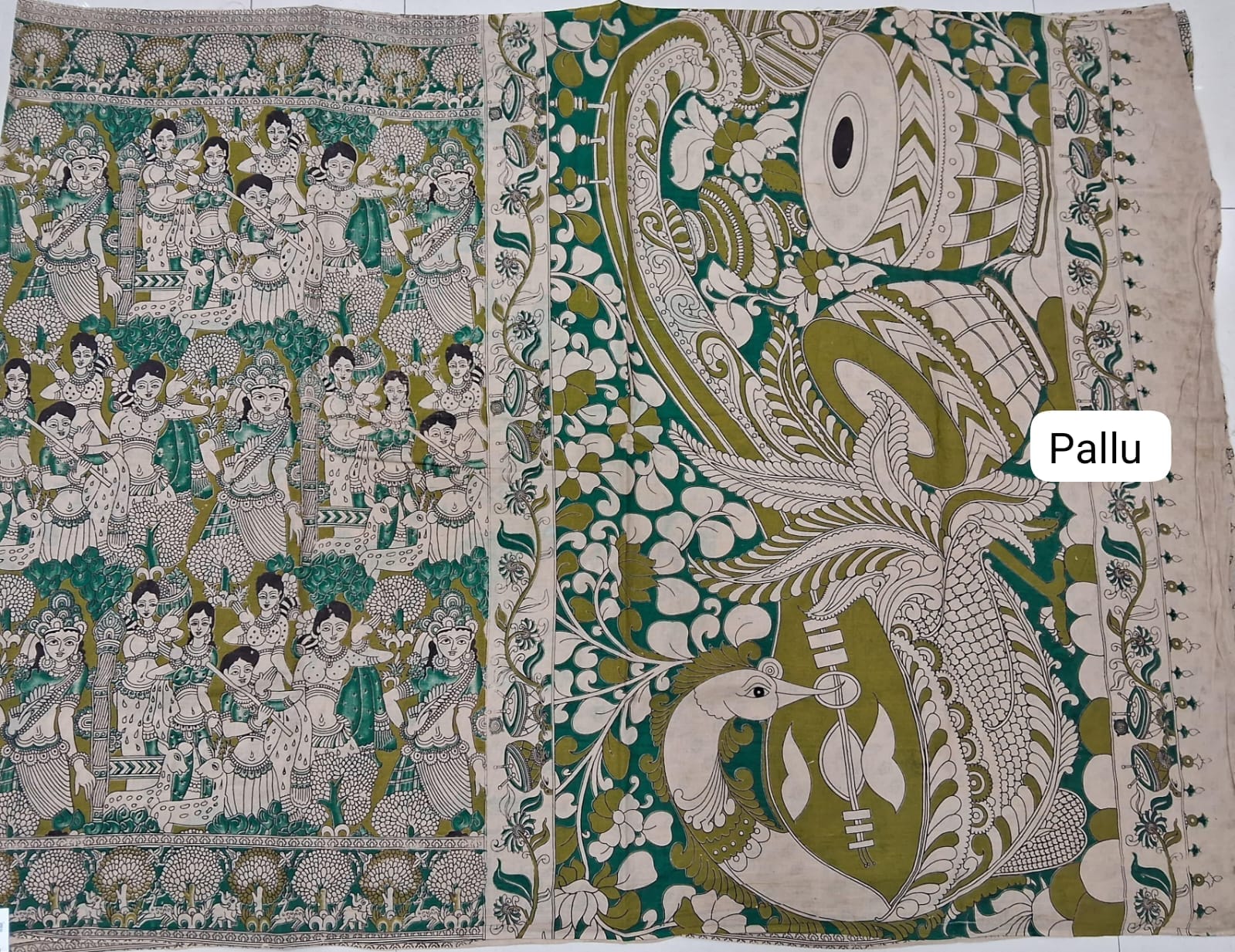 Olive Green Cotton Saree pallu