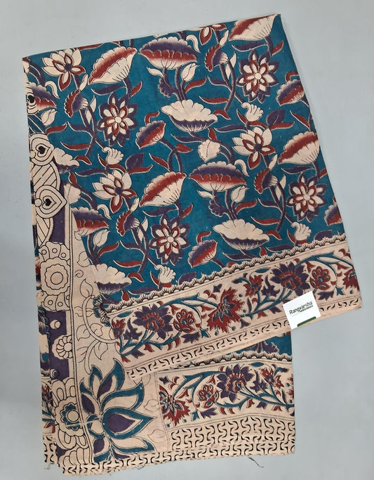 Teal Blue Cotton Saree