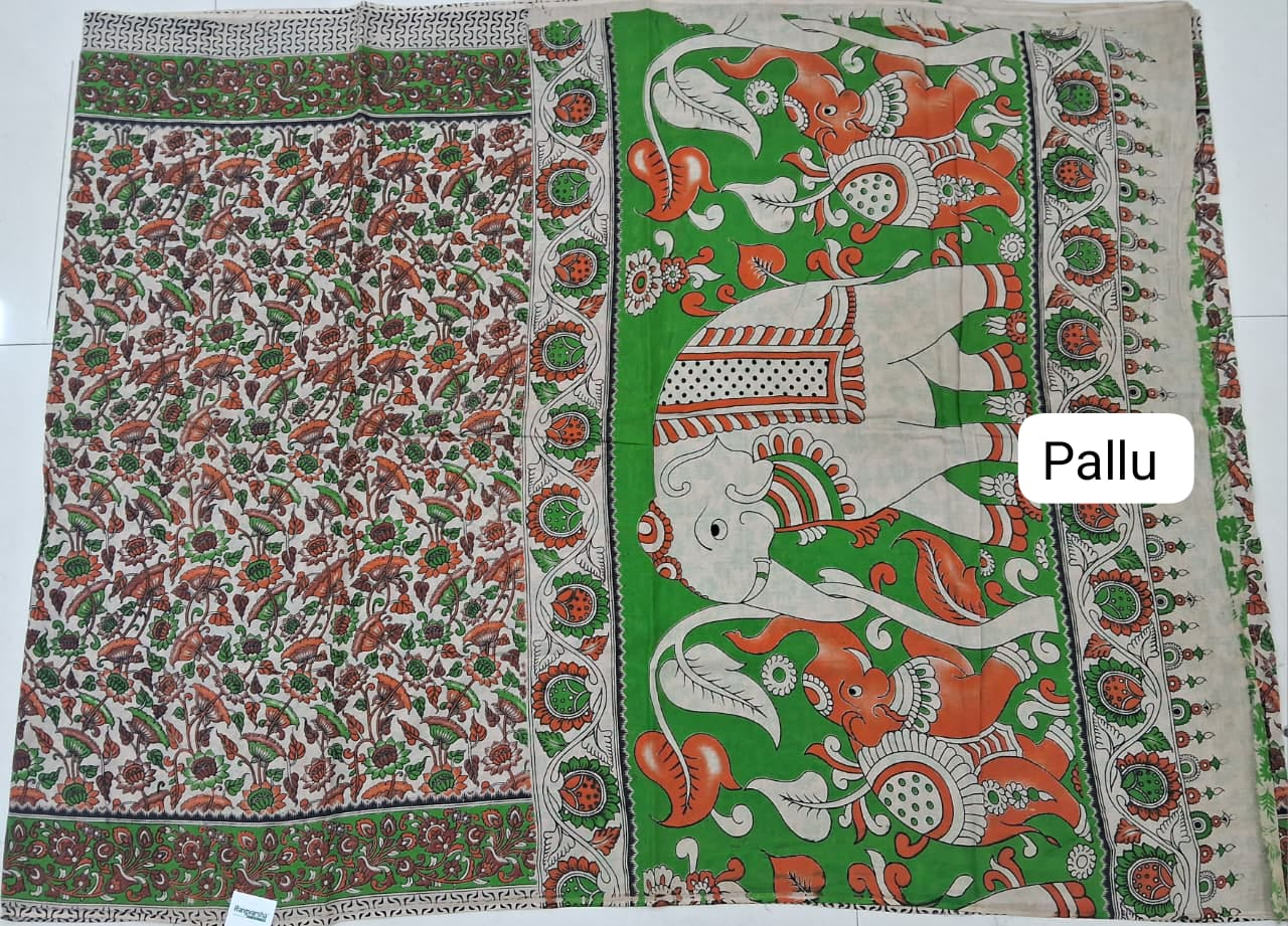 Cream Kalamkari Cotton Saree pallu