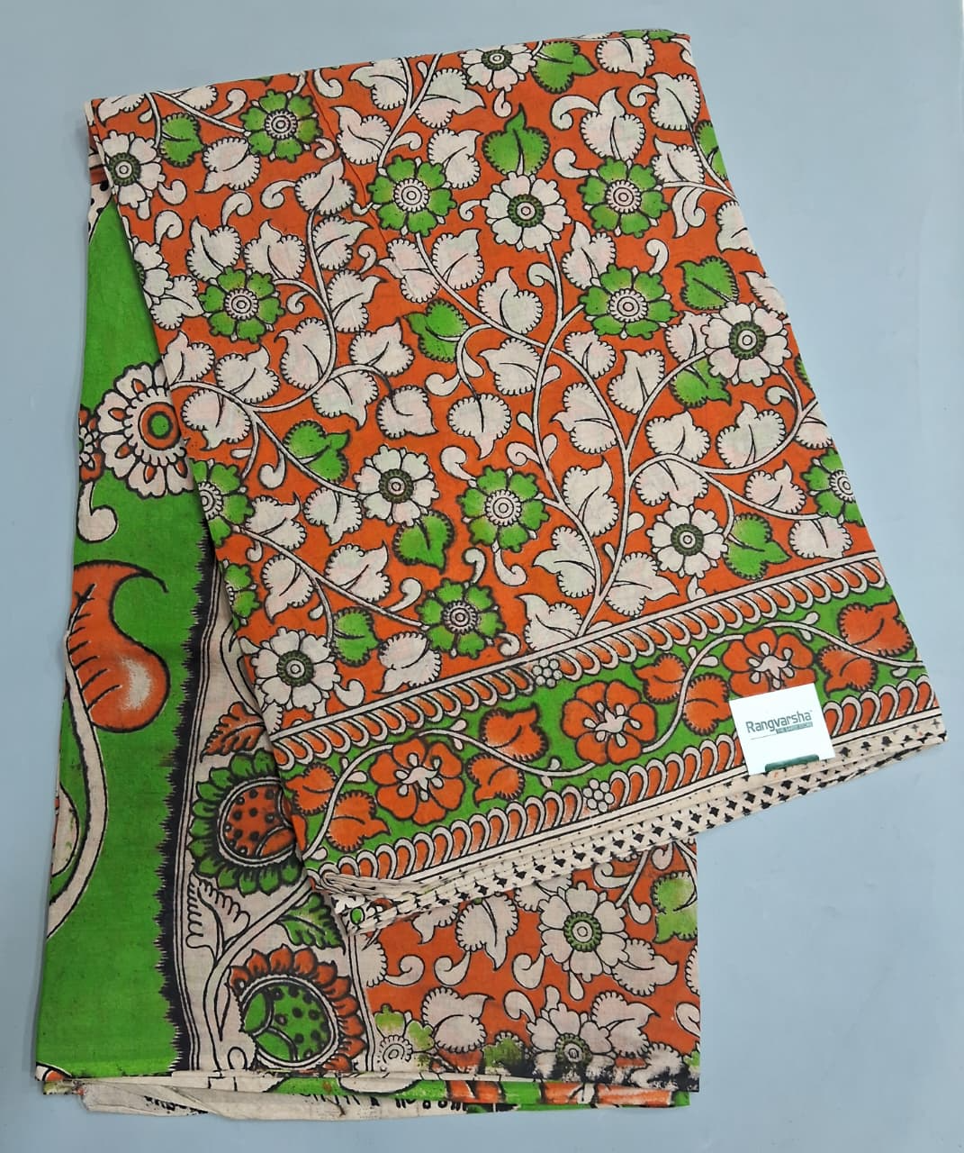 Orange Kalamkari Cotton Saree