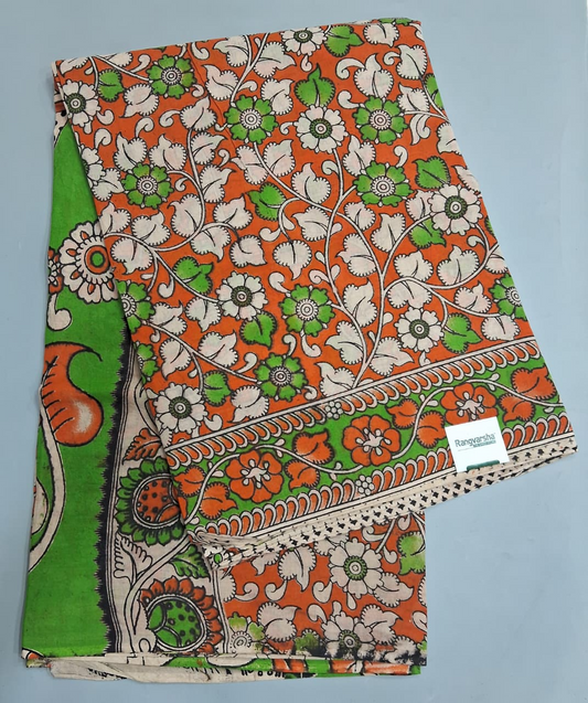 Orange Kalamkari Cotton Saree