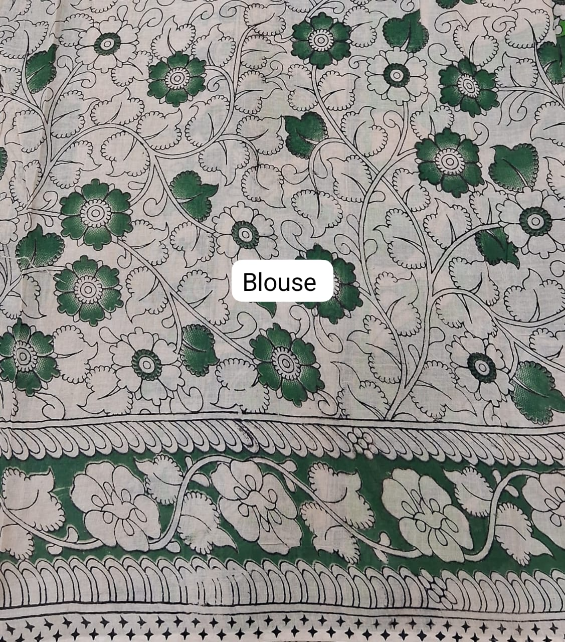 Leaf Green Kalamkari Cotton Saree blouse