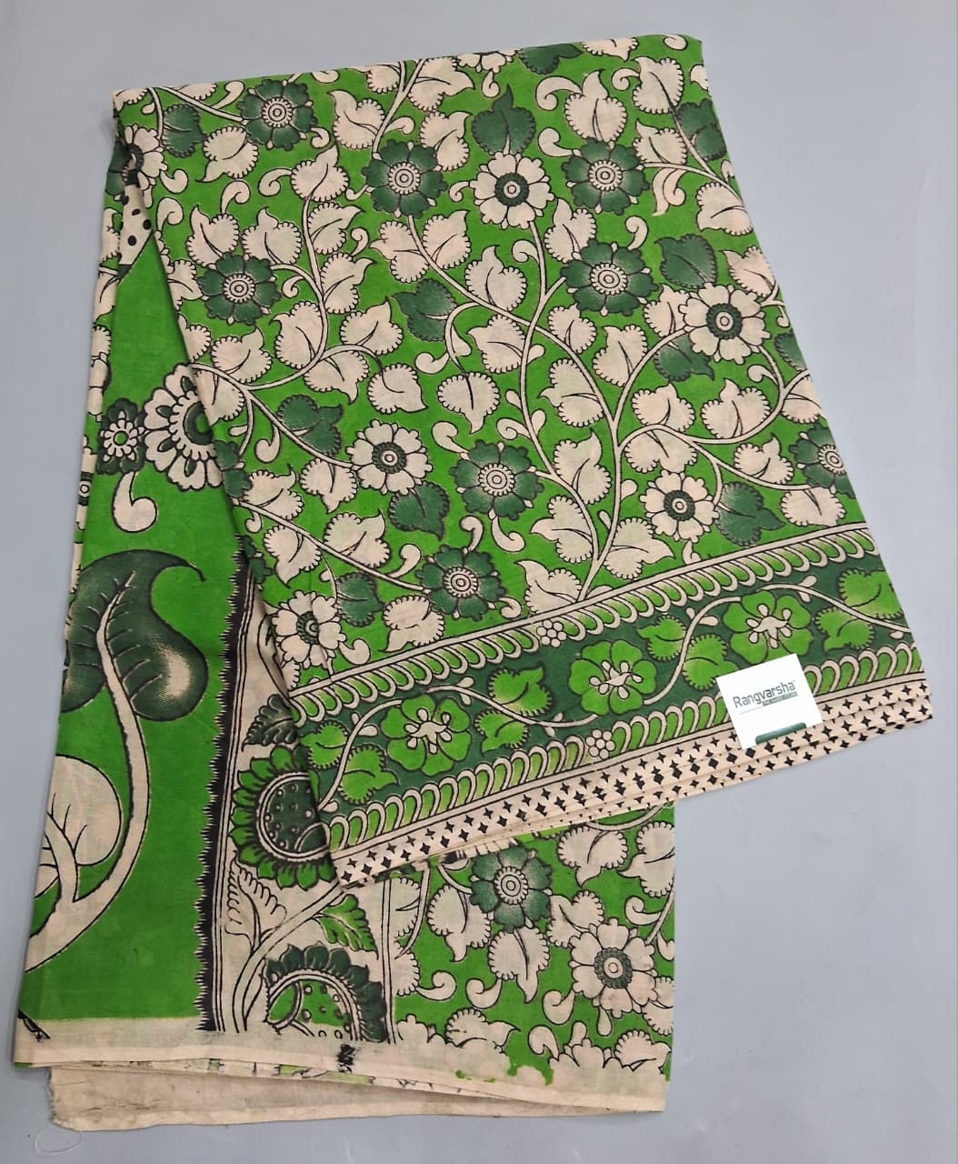 Leaf Green Kalamkari Cotton Saree 