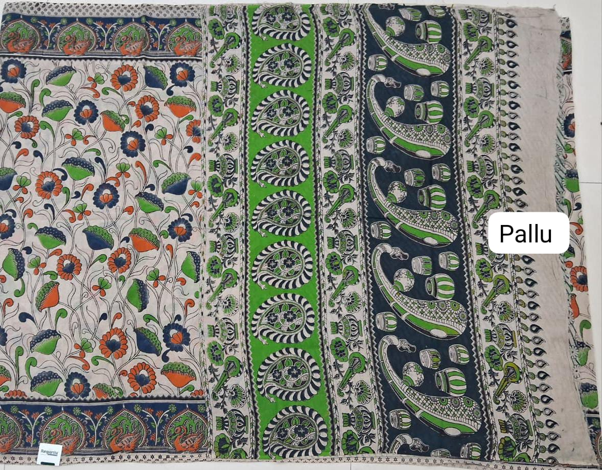 Cream Kalamkari Cotton Saree pallu