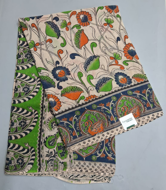 Cream Kalamkari Cotton Saree