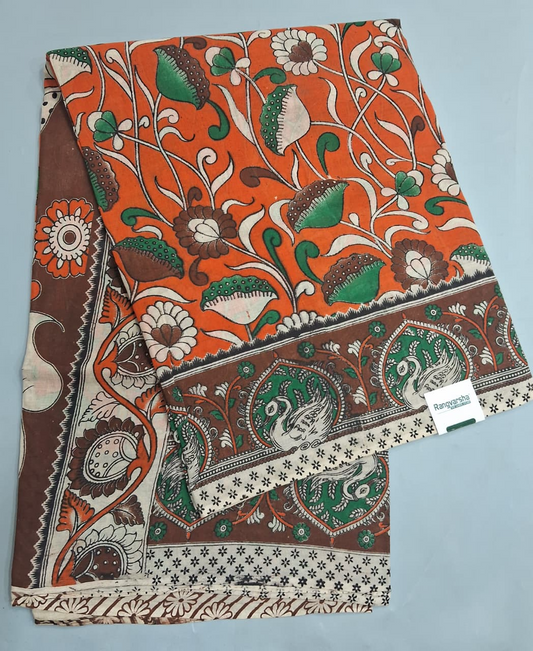 Dark Orange Kalamkari Cotton Saree
