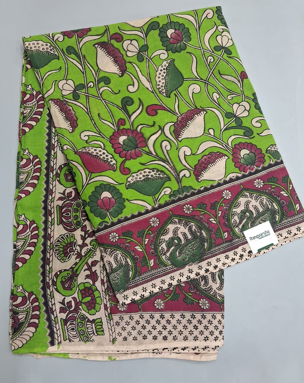 Leaf Green Kalamkari Cotton Saree