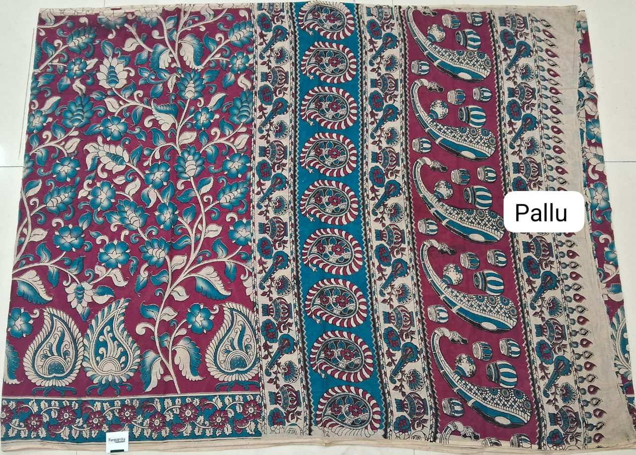 Dark Pink Kalamkari Cotton Saree pallu
