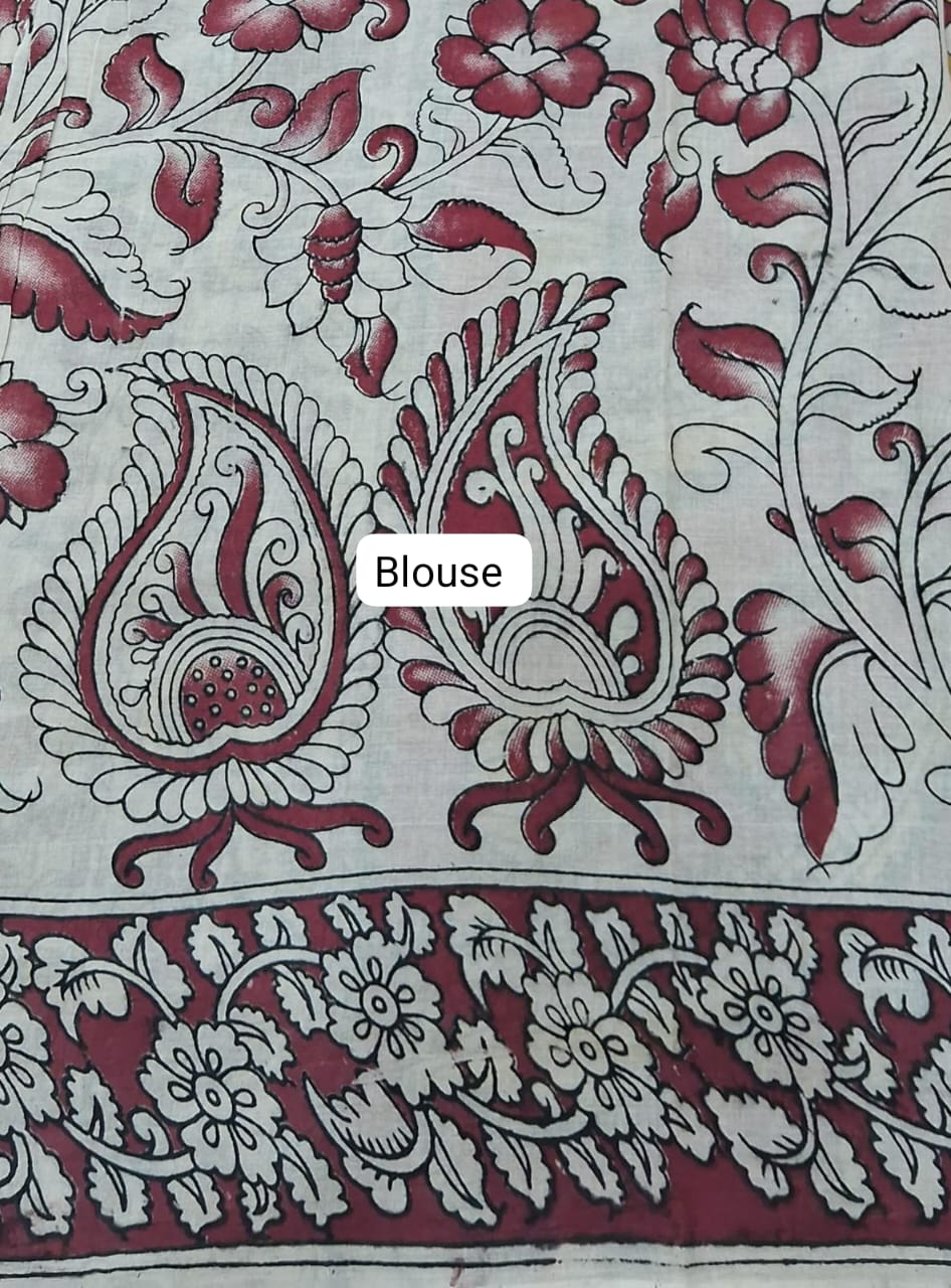 Yellow Kalamkari Cotton Saree blouse