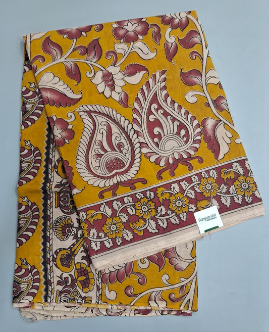 Yellow Kalamkari Cotton Saree