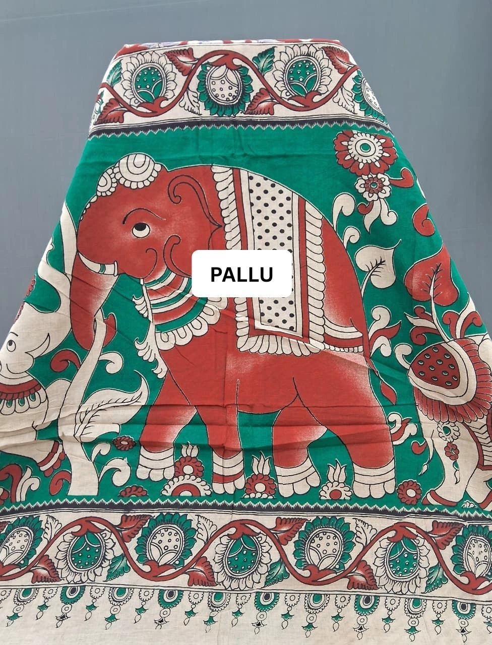 Elegant Brick Red Kalamkari Cotton Saree pallu