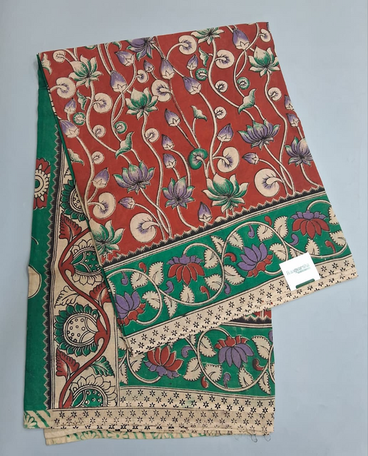 Brick Red Kalamkari Cotton Saree 