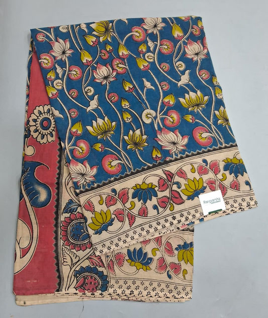 Teal Blue Kalamkari Cotton Saree