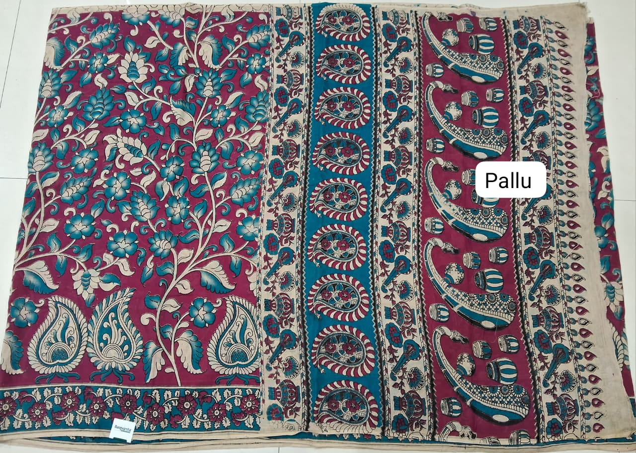 Pink Kalamkari Cotton Saree Pallu
