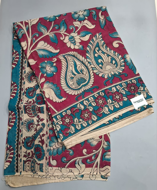 Pink Kalamkari Cotton Saree