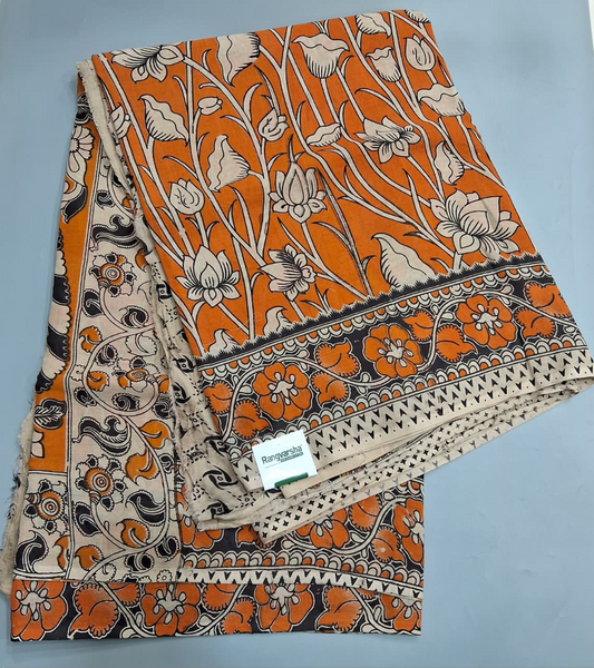 Tangerine Orange Kalamkari Cotton Saree