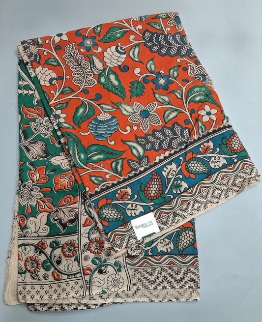 Orange Kalamkari Cotton Saree