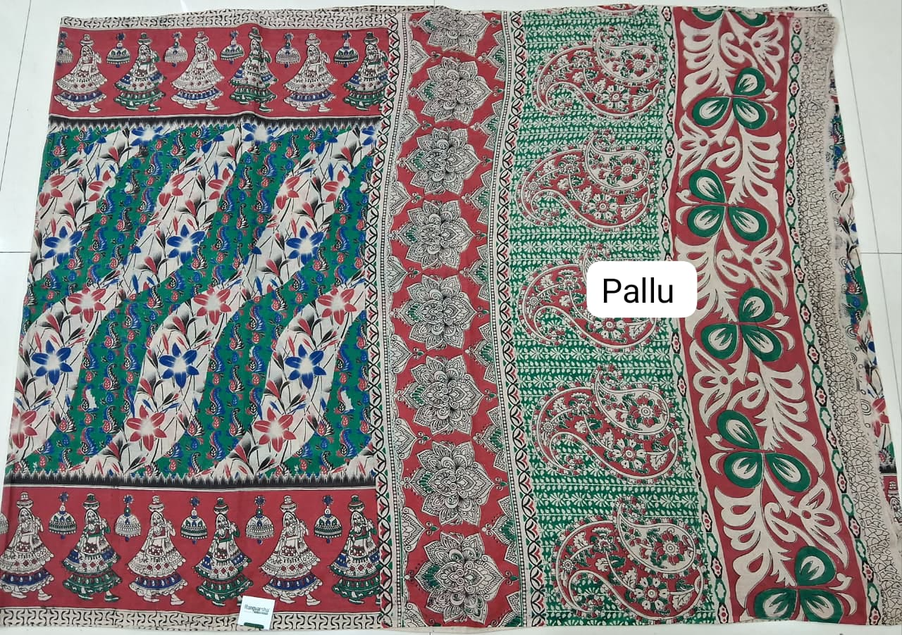 Green Kalamkari Cotton Saree Pallu