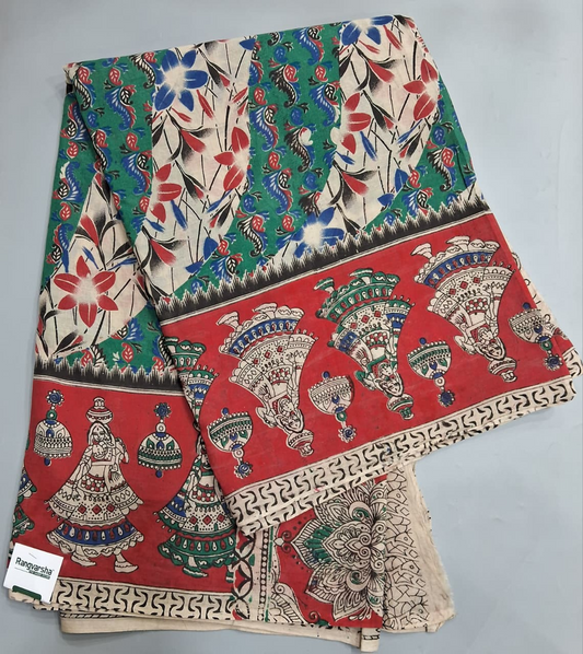 Green Kalamkari Cotton Saree 