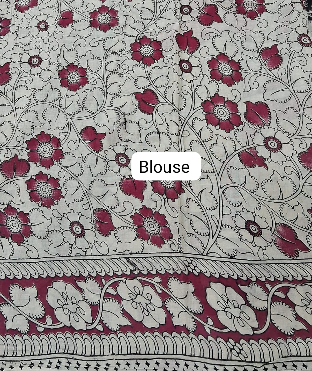 Black Kalamkari Cotton Saree Blouse