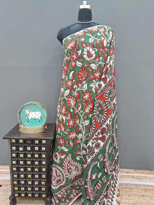 Green Kalamkari Cotton Saree