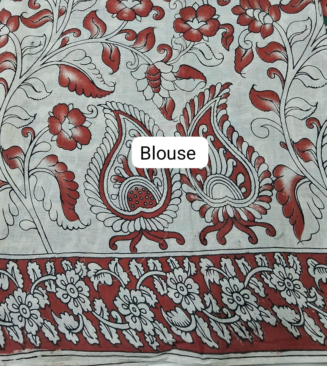 Green Kalamkari Cotton Saree Blouse