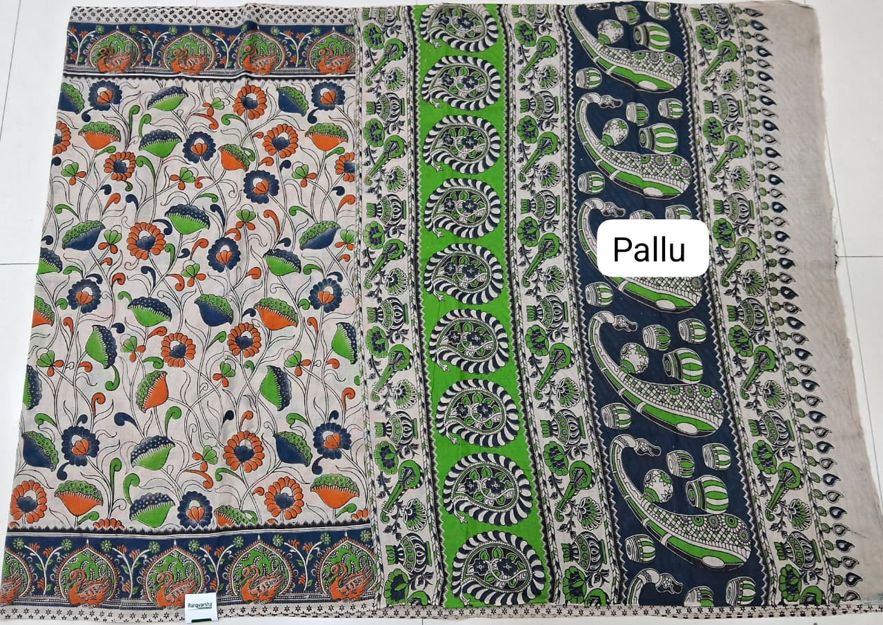 Cream Kalamkari Cotton Saree Pallu