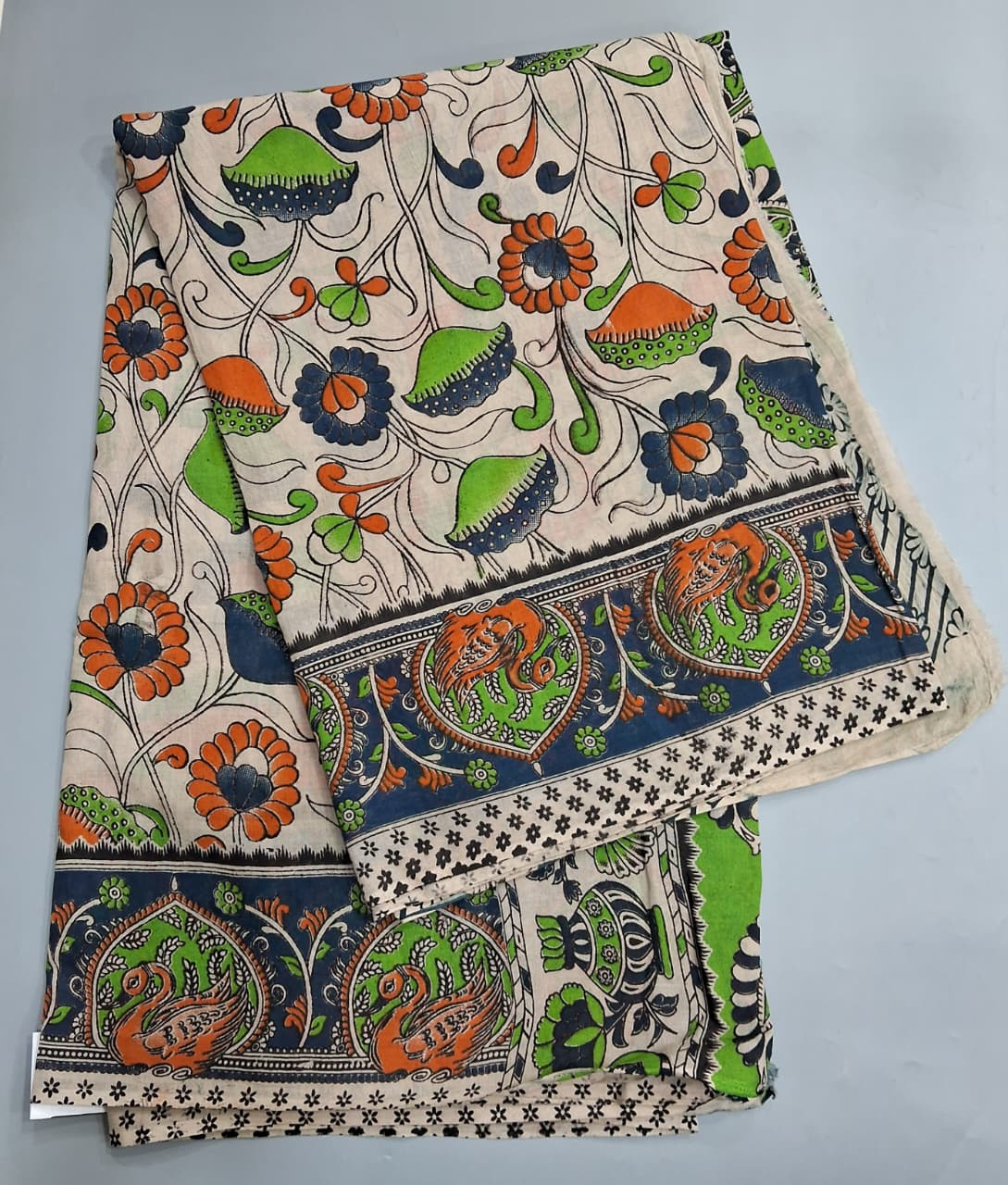 Cream Kalamkari Cotton Saree