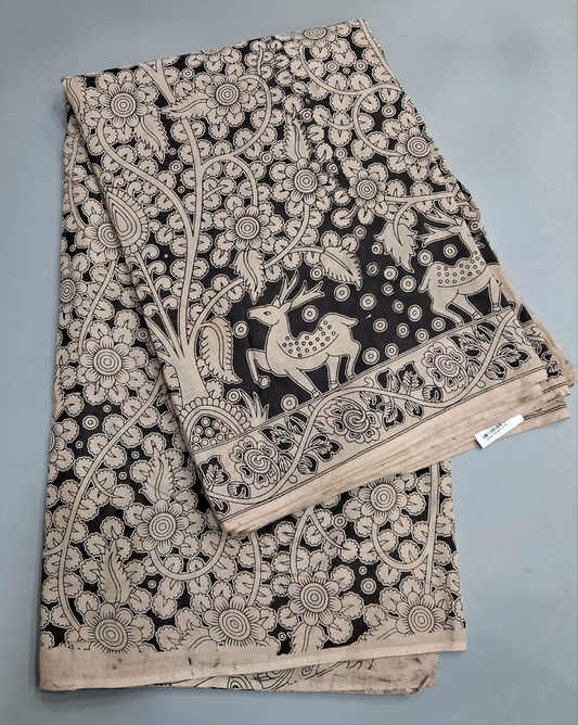 Black Kalmakari Cotton Saree