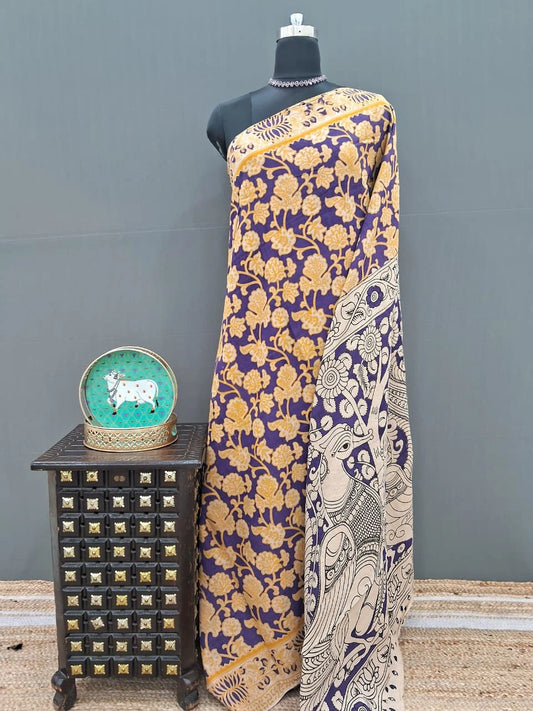 Elegant Purple Kalamkari Cotton Saree