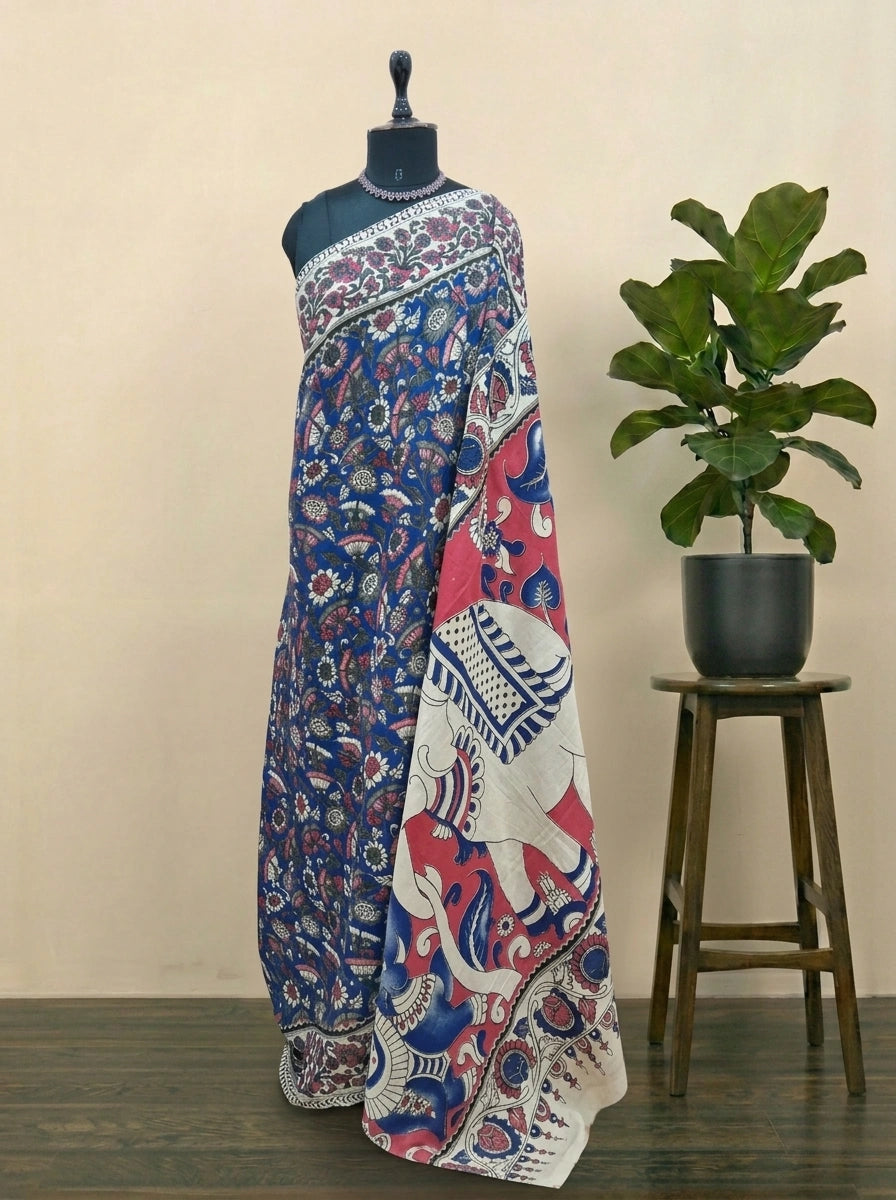 Royal Blue Kalamkari Cotton Saree 