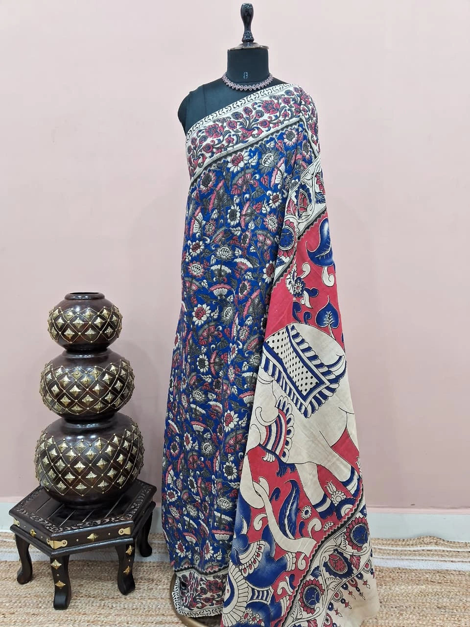 Royal Blue Kalamkari Cotton Saree 